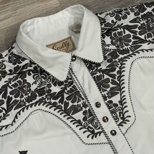 Scully Mens Western Shirt White Floral Embroidered Snap Front Large